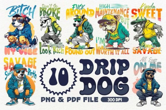 Drip Dog T-shirt Design Bundle: Premium Graphics for Modern Brands