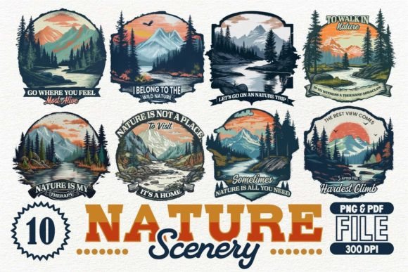 Nature Scenery T-shirt Design Bundle: Professional Assets