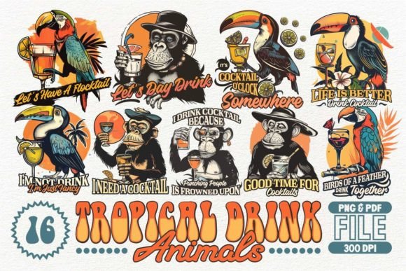 Tropical Drink Animals Design Bundle