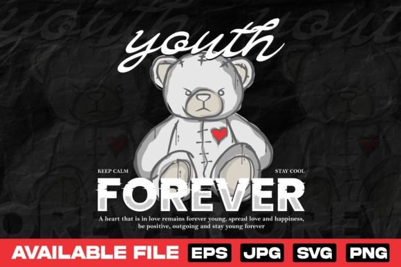 Youth Forever Bear Doll: A Vintage Streetwear Design Asset